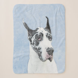 Great Dane (Harlequin) Painting - Original Dog Art Sherpa Blanket