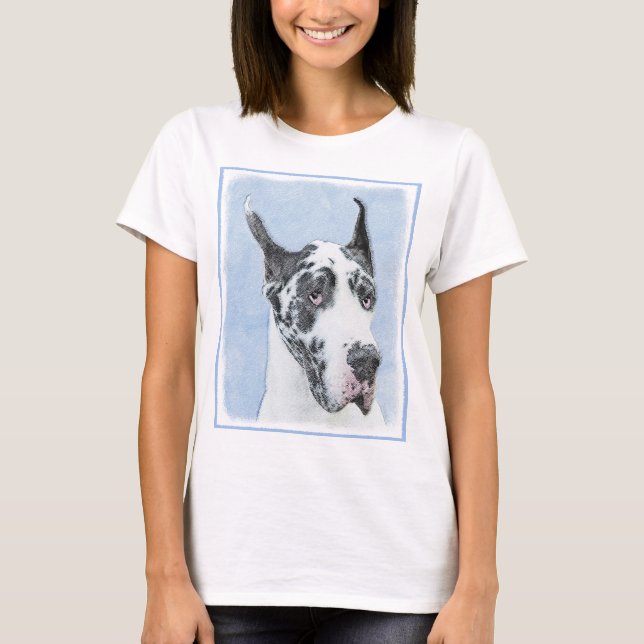 Great Dane (Harlequin) Painting - Original Dog Art T-Shirt (Front)