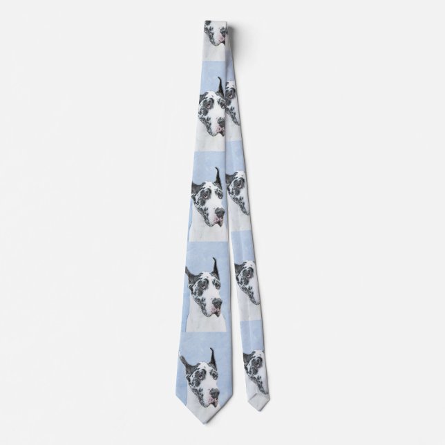 Great Dane (Harlequin) Painting - Original Dog Art Tie (Front)