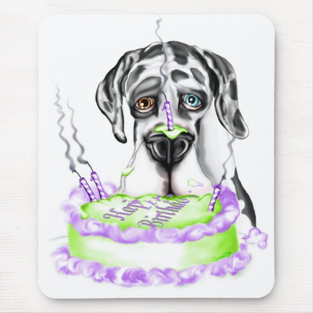 Great Dane Harlequin UC Birthday Cake Mouse Pad (Front)