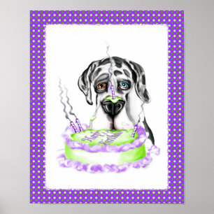 Great Dane Harlequin UC Birthday Cake Poster