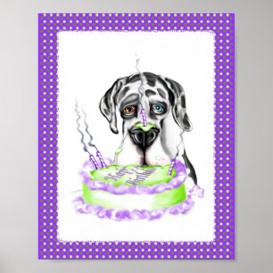 Great Dane Harlequin UC Birthday Cake Poster