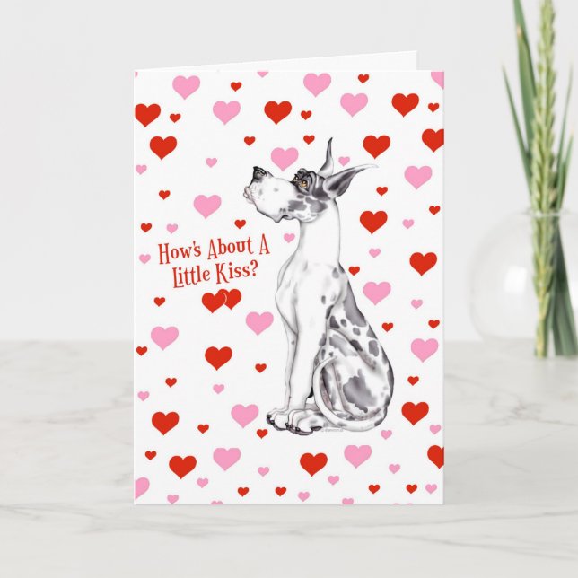 Great Dane Harlequin Valentine's Day Kiss Holiday Card (Front)