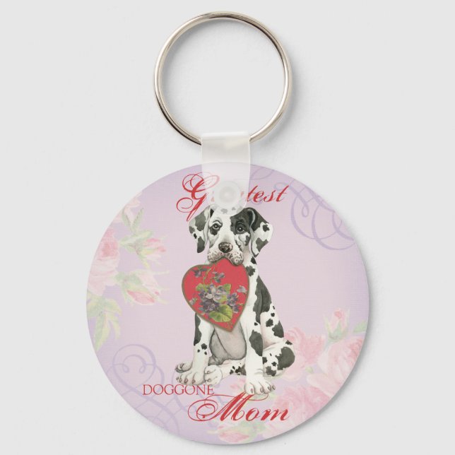 Great Dane Heart Mom Keychain (Front)