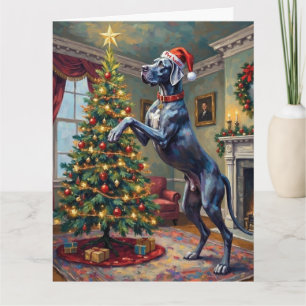 Great Dane Helping Decorate Christmas Star Hat Card