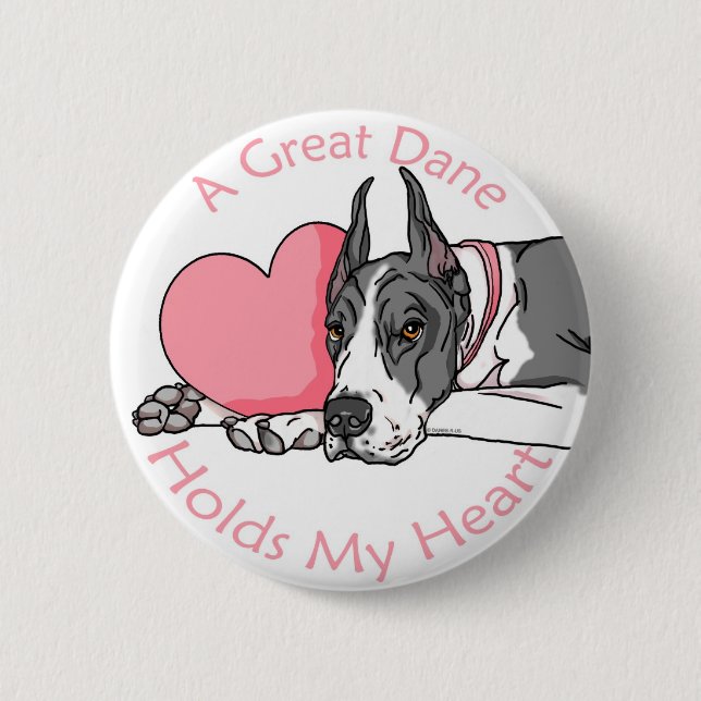 Great Dane Holds Heart Mantle 2 Inch Round Button (Front)