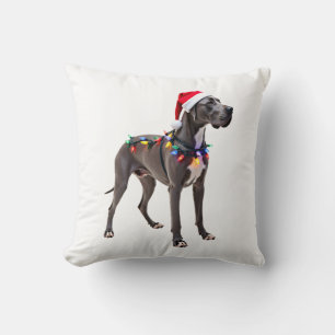 Great Dane Holiday Christmas Light (3) Throw Pillow