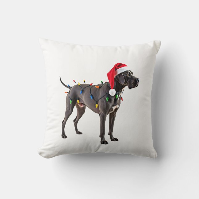 Great Dane Holiday Christmas Light  (4) Throw Pillow (Front)