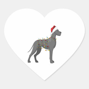 Great Dane Holiday Christmas Light Heart Sticker