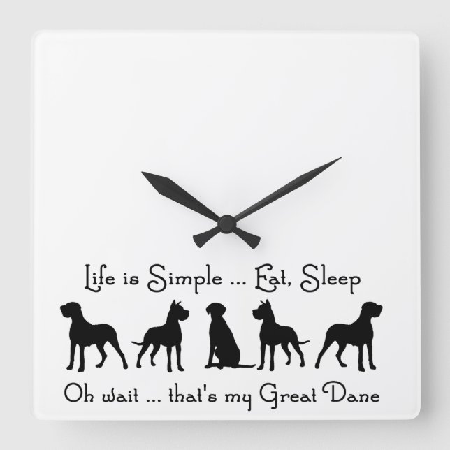 Great Dane Humour Eat Sleep  Dog Pet Animal Square Wall Clock (Front)