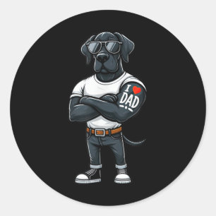 Great Dane I Love Dad Funny Dog Tattoo Classic Round Sticker