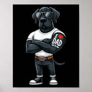 Great Dane I Love Dad Funny Dog Tattoo  Poster