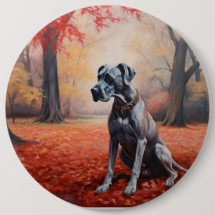 Great Dane in Autumn Leaves Fall Inspire  6 Inch Round Button