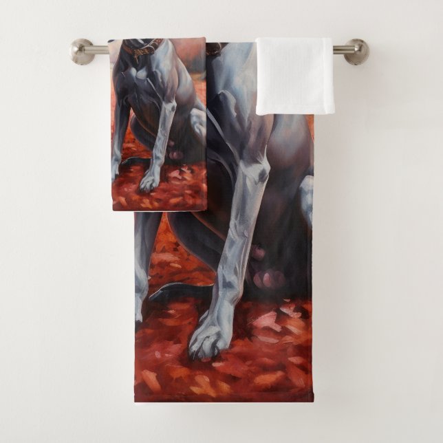 Great Dane in Autumn Leaves Fall Inspire  Bath Towel Set (Insitu)