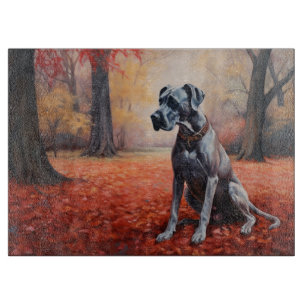Great Dane in Autumn Leaves Fall Inspire  Cutting Board