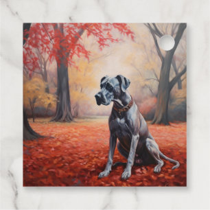Great Dane in Autumn Leaves Fall Inspire  Favour Tags