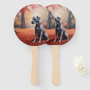 Great Dane in Autumn Leaves Fall Inspire  Hand Fan