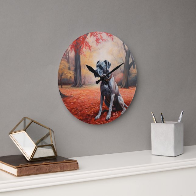 Great Dane in Autumn Leaves Fall Inspire  Large Clock (Office)