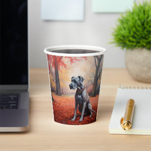 Great Dane in Autumn Leaves Fall Inspire  Paper Cups