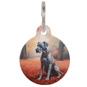 Great Dane in Autumn Leaves Fall Inspire  Pet Tag