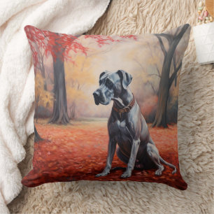 Great Dane in Autumn Leaves Fall Inspire  Throw Pillow