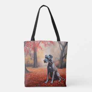 Great Dane in Autumn Leaves Fall Inspire  Tote Bag