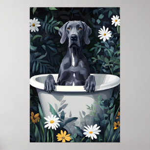 Great Dane In Bathtub Poster, Funny Dog Poster