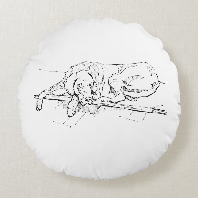 Great Dane, Ink Dog Illustration Round Pillow (Front)