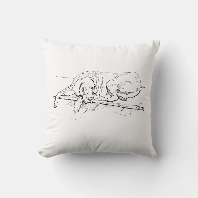 Great Dane, Ink Dog Illustration Throw Pillow (Front)