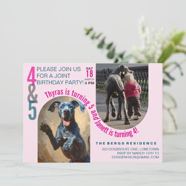 Great Dane Joint Birthday Invitation (Standing Front)