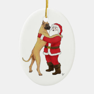 Great Dane Jowly Christmas Greeting Ceramic Ornament