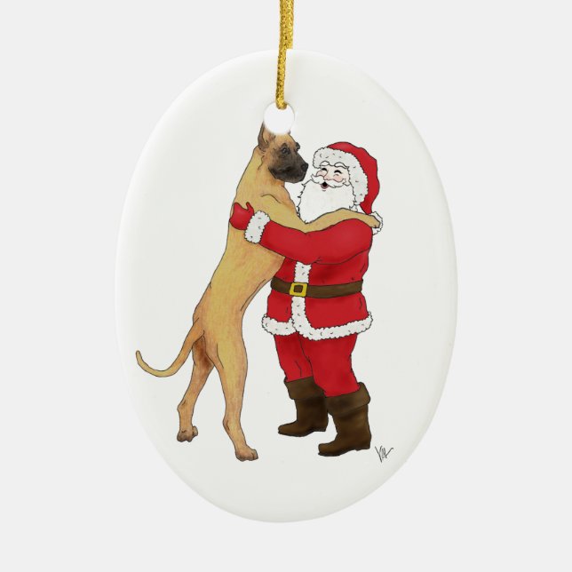Great Dane Jowly Christmas Greeting Ceramic Ornament (Front)