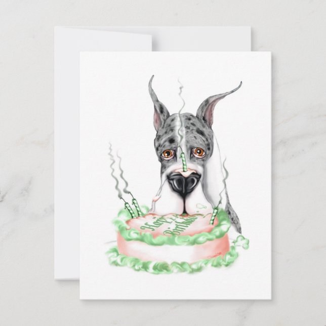 Great Dane Merle Birthday Cake Invitation (Front)