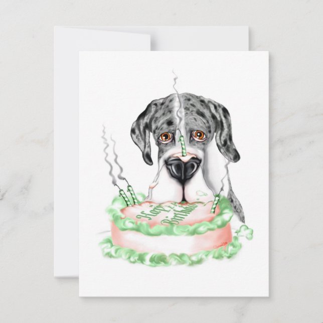 Great Dane Merle UC Birthday Cake Invitation (Front)