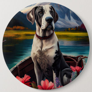 Great Dane on a Paddle: A Scenic Adventure 6 Inch Round Button