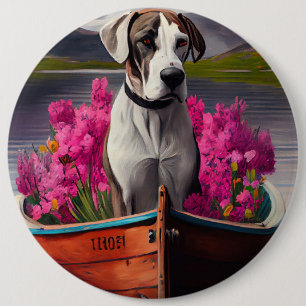 Great Dane on a Paddle: A Scenic Adventure 6 Inch Round Button