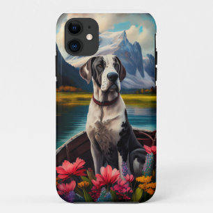Great Dane on a Paddle: A Scenic Adventure iPhone 11 Case