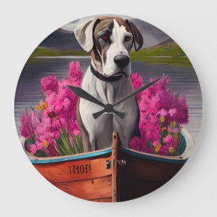 Great Dane on a Paddle: A Scenic Adventure Large Clock