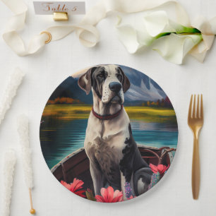 Great Dane on a Paddle: A Scenic Adventure Paper Plate