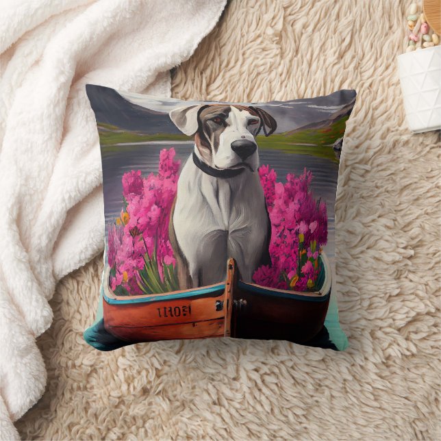 Great Dane on a Paddle: A Scenic Adventure  Throw Pillow (Blanket)
