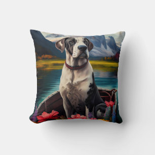 Great Dane on a Paddle: A Scenic Adventure Throw Pillow