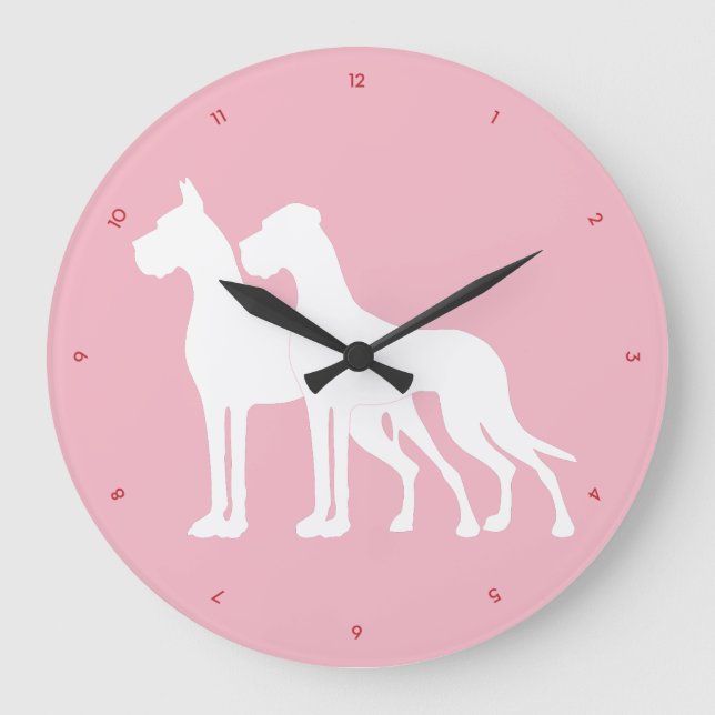 Great Dane on pink Large Clock (Front)