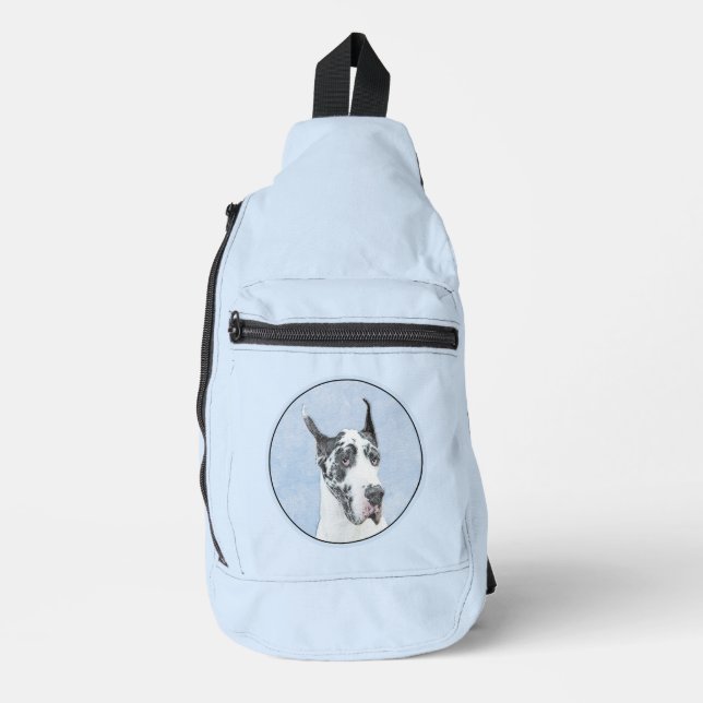 Great Dane Painting Harlequin Original Pet Dog Art Sling Bag (Front)