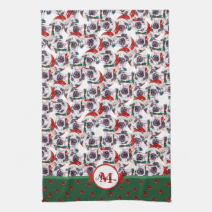 Great Dane Pattern Monogram Christmas Dog Kitchen Towel