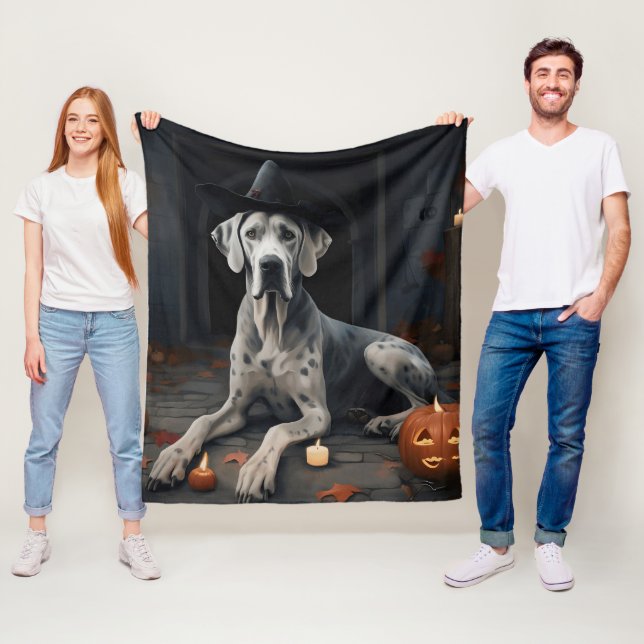 Great Dane Pumpkins Halloween Scary Flip Fleece Blanket (In Situ)