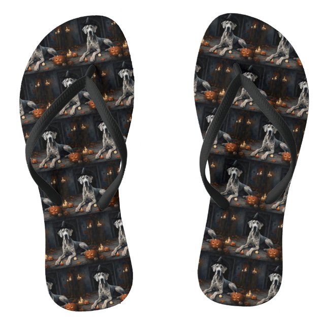 Great Dane Pumpkins Halloween Scary Flip Flops (Footbed)