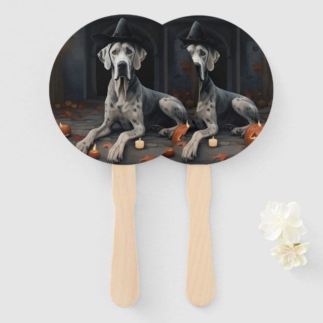 Great Dane Pumpkins Halloween Scary Flip Hand Fan (Front and Back)