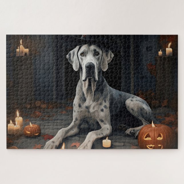 Great Dane Pumpkins Halloween Scary Flip Jigsaw Puzzle (Horizontal)