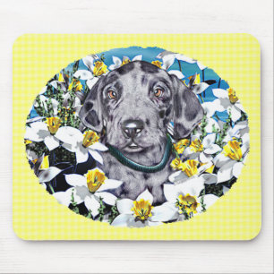 Great Dane Pup in Daffodils Merle Mouse Pad
