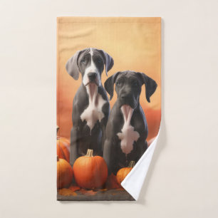 Great Dane Puppy Autumn Delight Pumpkin Bath Towel Set